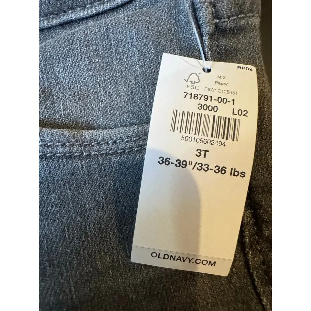 Old Navy Toddler Girls Gray Distressed Skinny Jeans 3T Adjustable Waist NWT